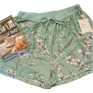 Japna Lounge Caual Lounge Shorts Drawstring Elastic Waist Floral Pattern Green M